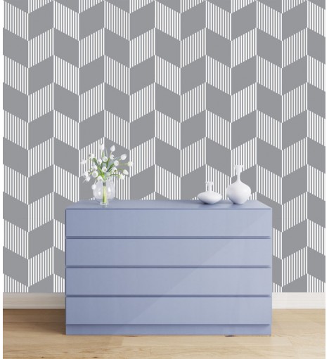 Papel de parede clássico Home Mescla em tons de Cinza e Branco