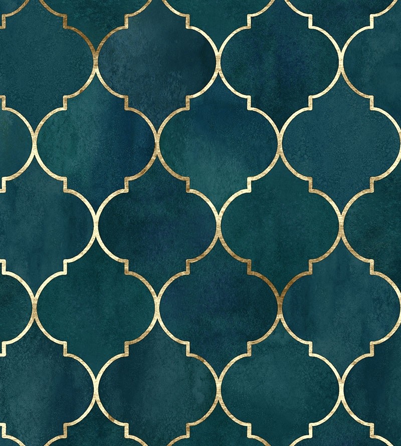 Papel de parede clássico Marraskesh em tons de Azul turquesa e Gold