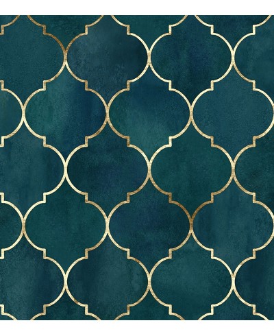 Papel de parede clássico Marraskesh em tons de Azul turquesa e Gold