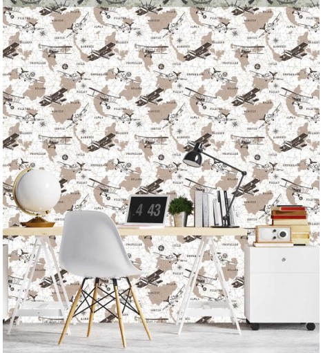 Papel de parede clássico Barrom em tons de Branco e Marrom claro