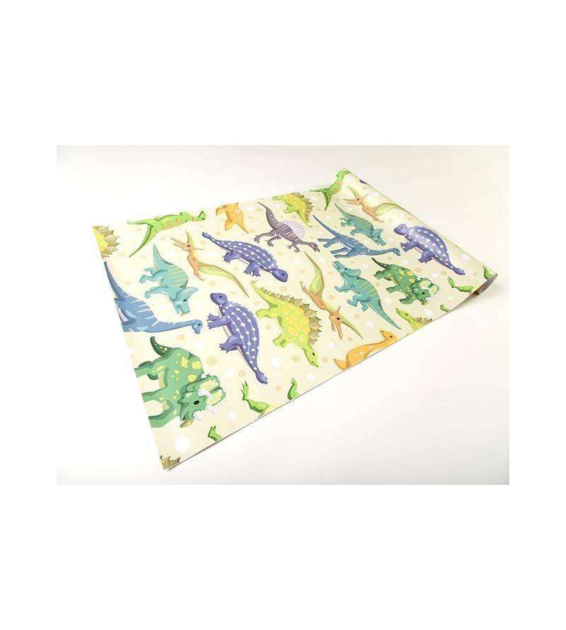Papel de parede com fundo bege e desenhos em tons verde, amarelo, roxo, azul e laranja - Infantil 153