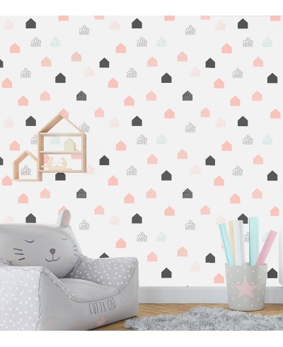 Papel de parede Marie em tons de cinza, rosa, verde e preto