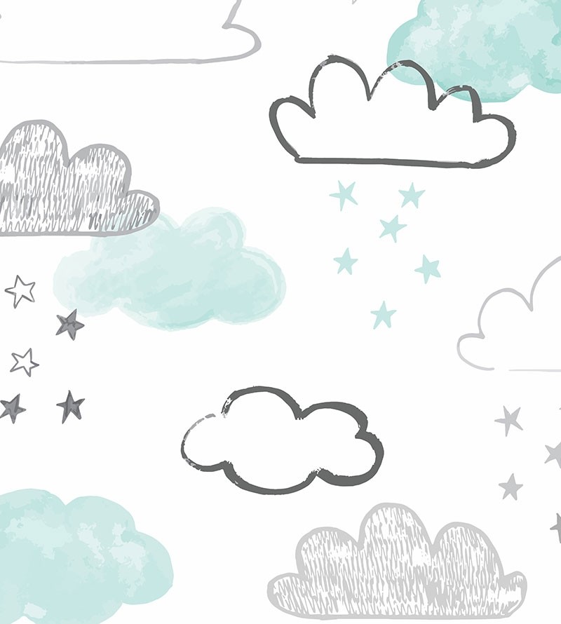 Papel de parede infantil Puff em tons de Branco, Preto e Cinza