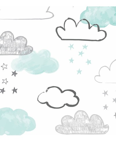 Papel de parede infantil Puff em tons de Branco, Preto e Cinza