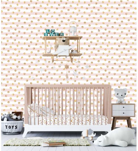 Papel de parede infantil Liz em tons de Branco, rosa e amarelo