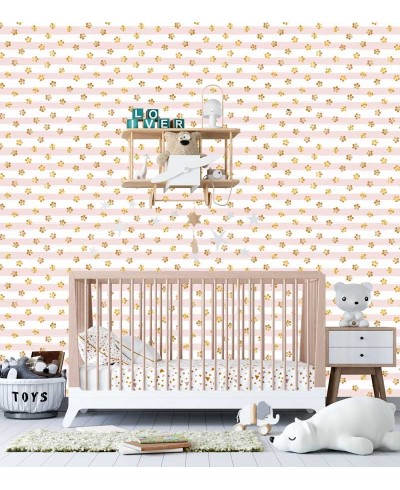 Papel de parede infantil Liz em tons de Branco, rosa e amarelo