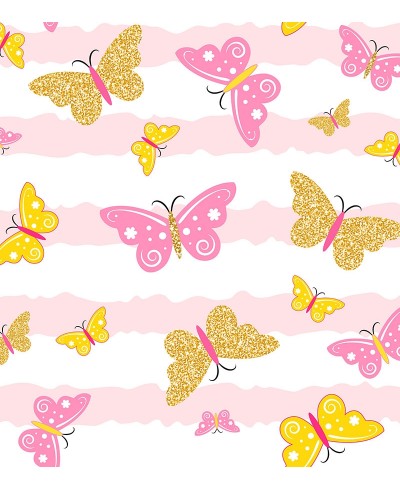 Papel de parede Golden festa das Borboletas em tons de Rosa, branco e gold