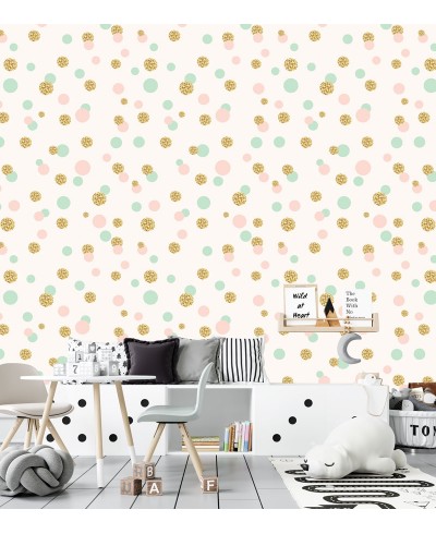 Papel de parede Golden Lara em tons de rosa, verde e gold