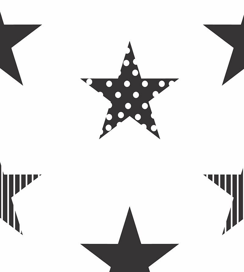 Papel de parede Estrela Black em tons de Branco, Preto e cinza
