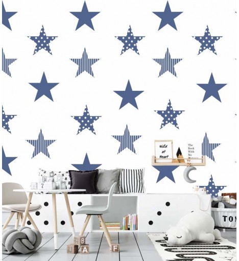 Papel de parede Estrela Blue em tons de Branco e Azul