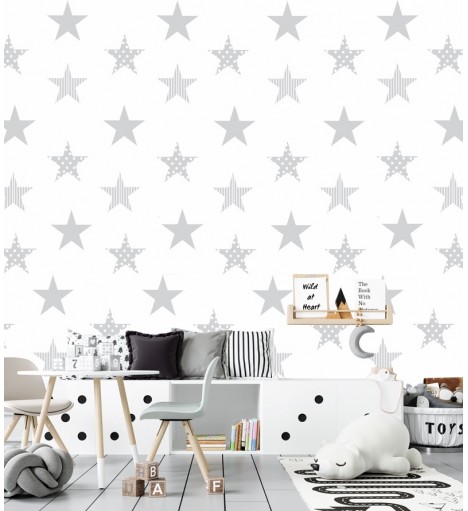 Papel de parede Estrela Mescla em tons de Branco e Cinza