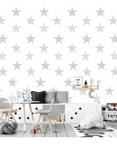 Papel de parede Estrela Mescla em tons de Branco e Cinza Papel de parede Estrela Mescla em tons de Branco e Cinza