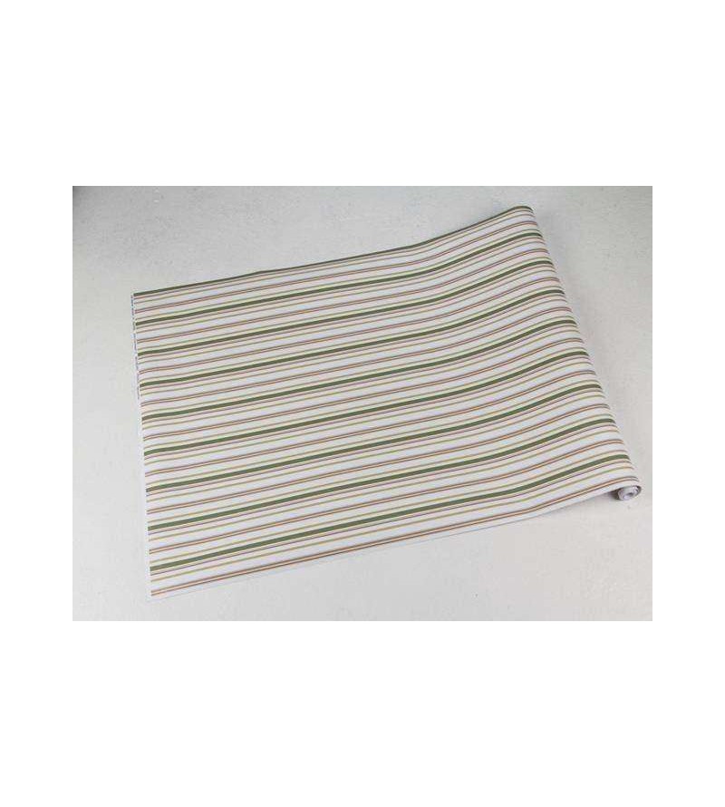 Papel de parede listrado bege, rosa e verde
