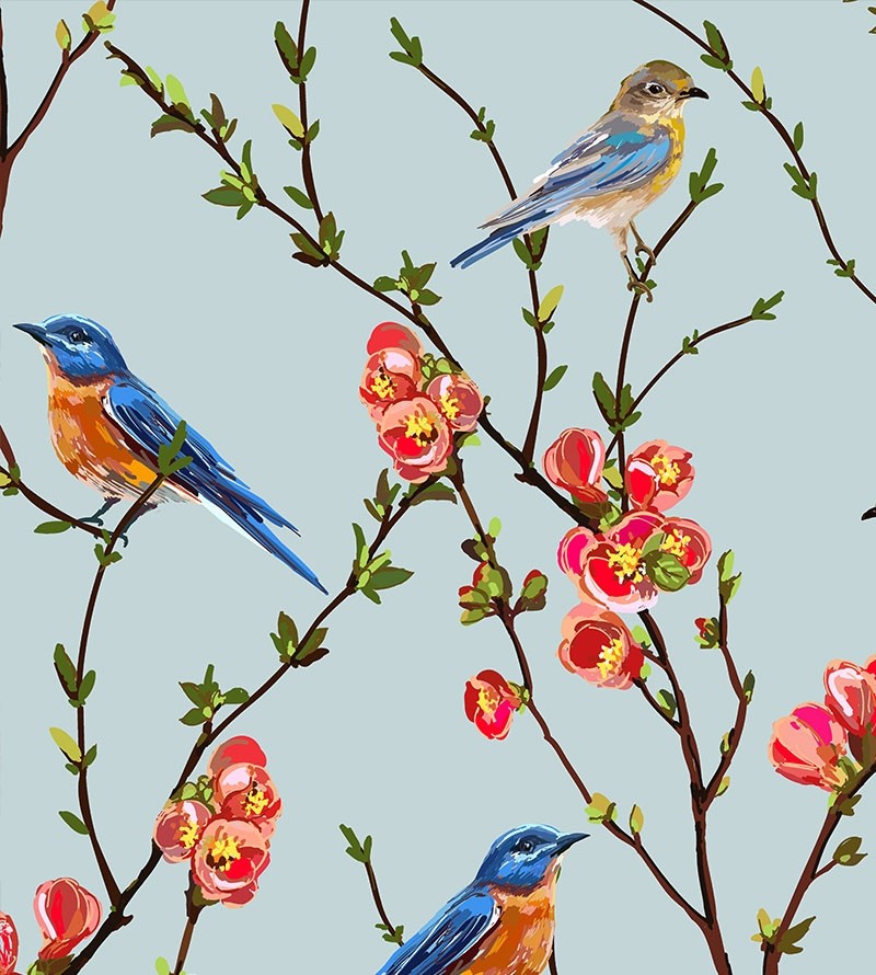 Papel de parede Campestre Sakura Blue