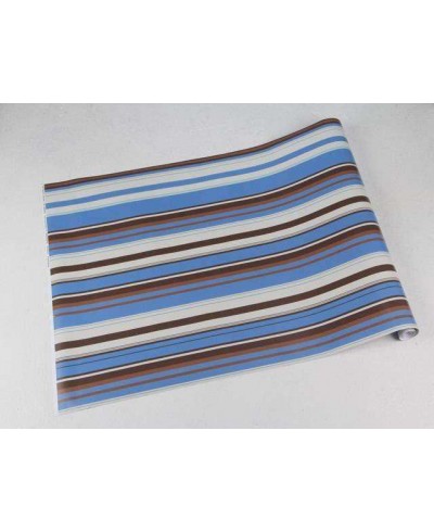 Papel de parede com listras em tons de marrom, azul, branco e bege - Listrado 130 Papel de parede com listras em tons de marrom, azul, branco e bege - Listrado 130