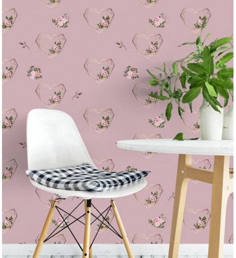 Papel de parede Flor e Coração Gold