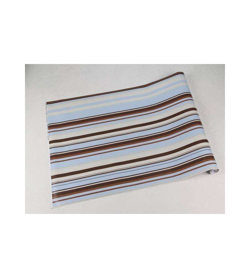 Papel de parede com listras em tons de marrom, azul e bege - Listrado 131