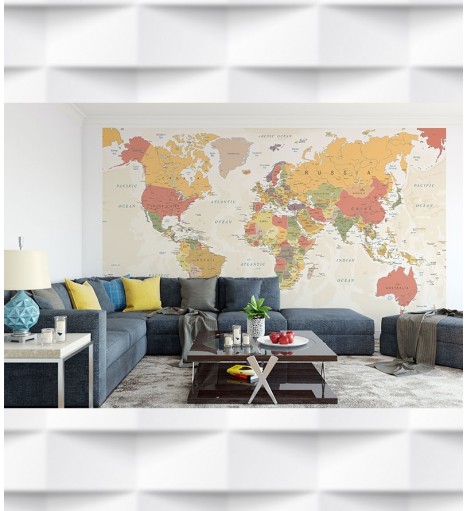 Papel de Parede Foto Mural Mapa Mundi Cores