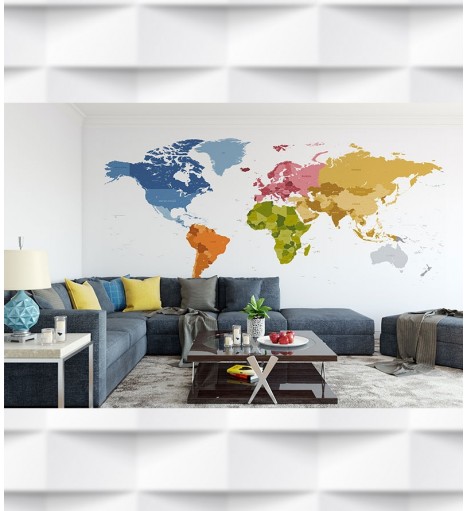 Papel de Parede Foto Mural Mapa Mundi Cores e Nomes