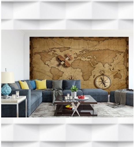 Papel de Parede Foto Mural Mapa Mundi Rosa dos Ventos