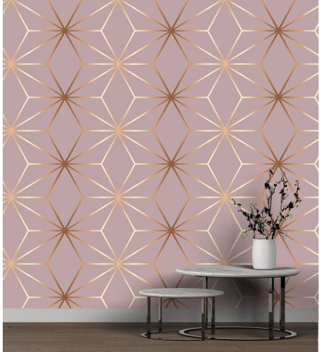 Papel de Parede Brigite tons de rosa e gold