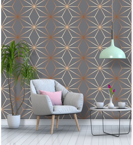 Papel de Parede Brisa em tons de Cinza e Cobre