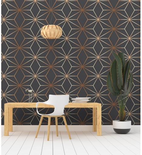 Papel de Parede Chess em tons de Preto e Cobre