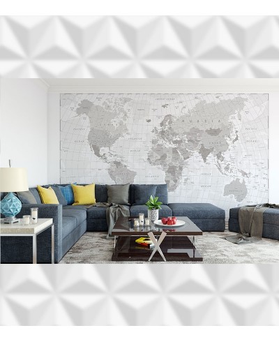 Papel de Parede Foto Mural Mapa Mundi Em tons de Branco e Cinza