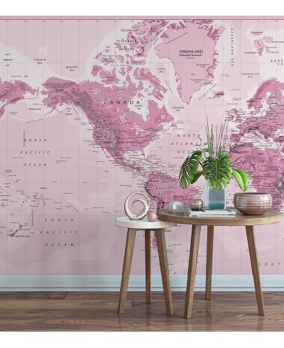 Papel de Parede Foto Mural Mapa Mundi Em tons de Rosa