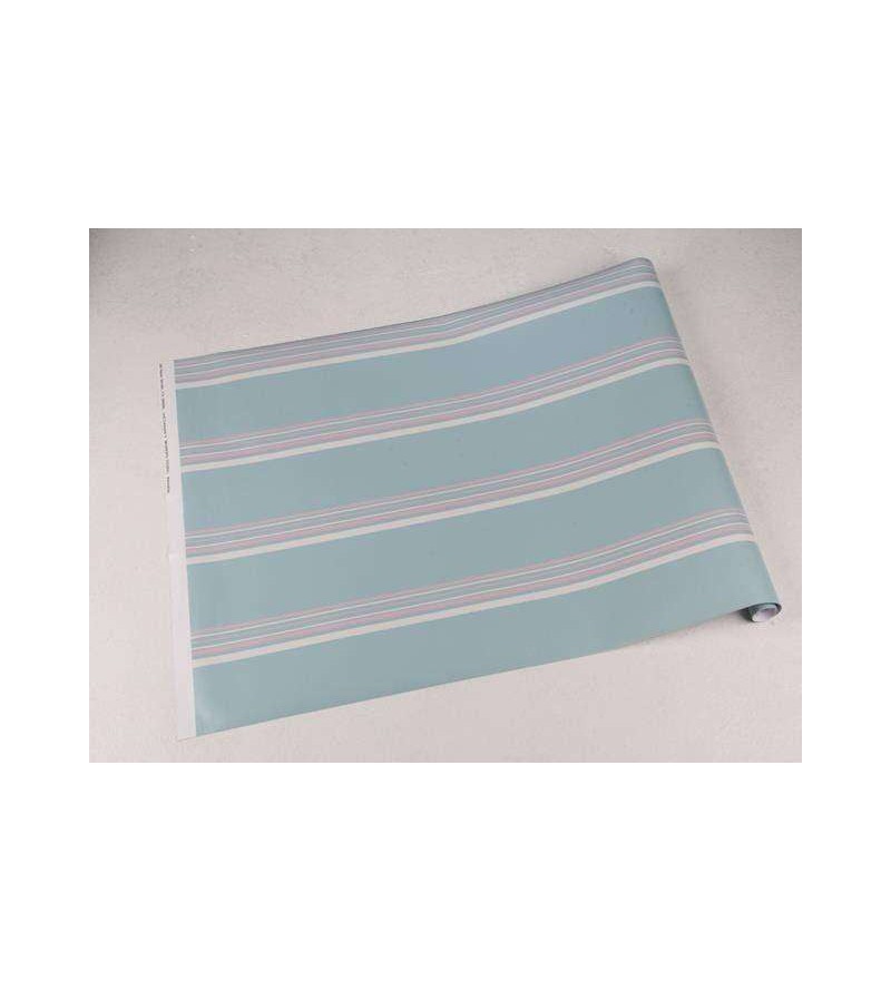 Papel de parede listrado azul, rosa bebê e branco
