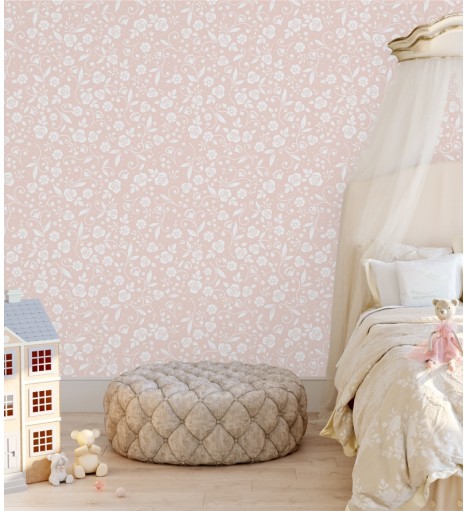 Papel de parede Floral em tons de Nude e Branco