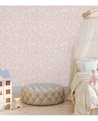 Papel de parede Floral em tons de Nude e Branco