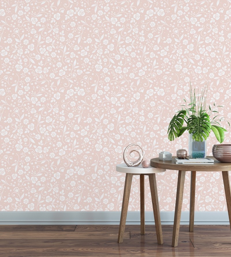 Papel de parede Floral em tons de Nude e Branco
