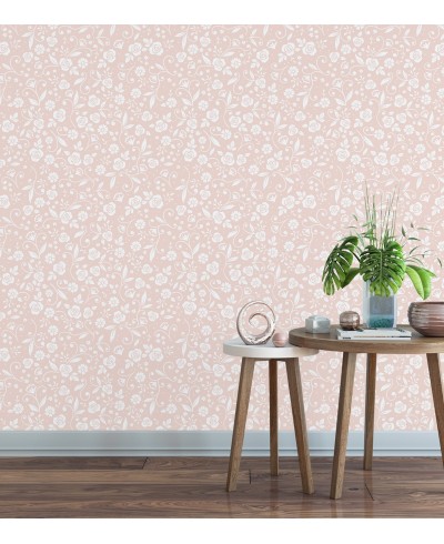 Papel de parede Floral em tons de Nude e Branco