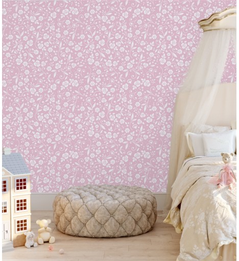 Papel de parede Floral em tons de Rosa e Branco