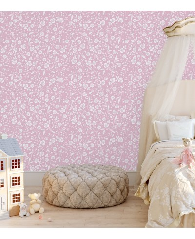 Papel de parede Floral em tons de Rosa e Branco Papel de parede Floral em tons de Rosa e Branco