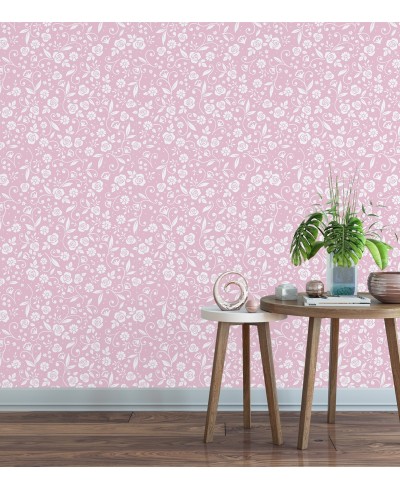 Papel de parede Floral em tons de Rosa e Branco Papel de parede Floral em tons de Rosa e Branco