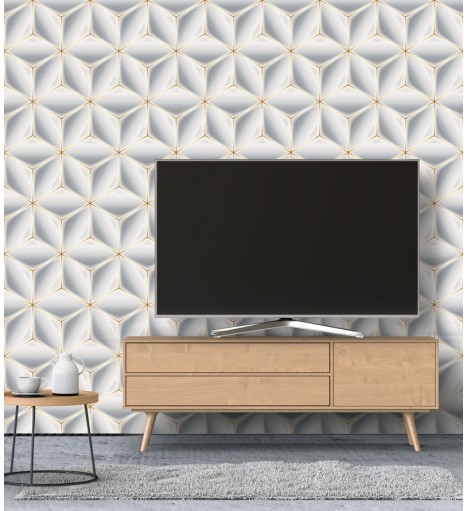 Papel de Parede 3D Hexágonos gold