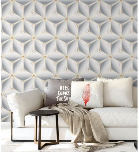 Papel de Parede 3D Hexágono Domus Gold