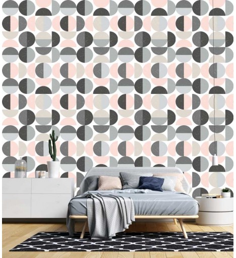 Papel de parede Geométrico Círculos Em tons de Rosa e Cizna