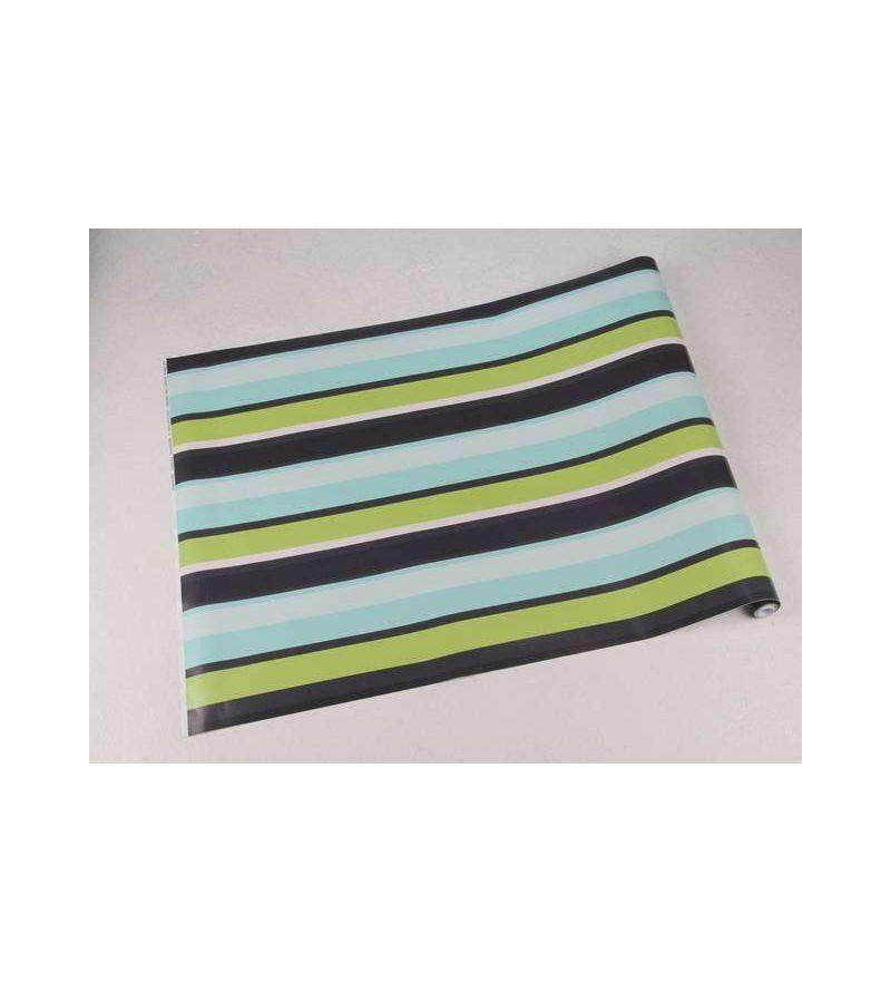 Papel de parede listrado verde, azul, branco e cinza escuro