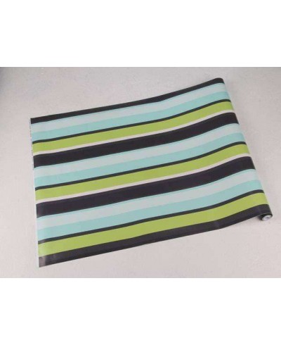 Papel de parede listrado verde, azul, branco e cinza escuro