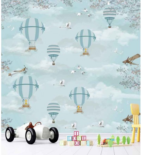 Painel Fotomural Balões e aviões em paisagem