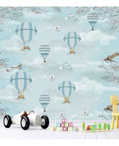 Painel Fotomural Balões e aviões em paisagem Painel Fotomural Balões e aviões em paisagem
