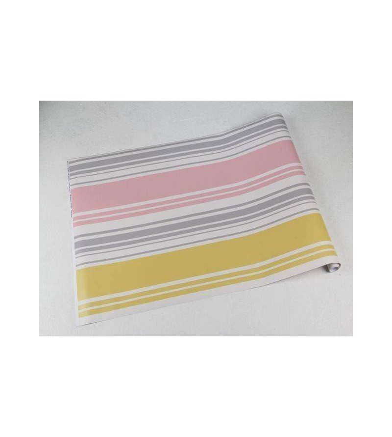 Papel de parede listrado, cinza, rosa e amarelo - Listrado 189
