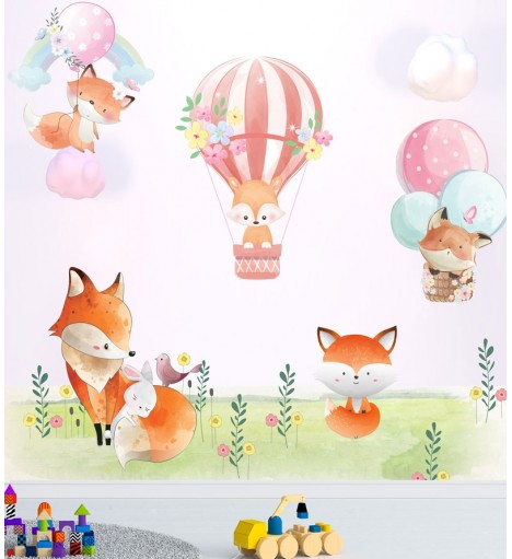 Painel Fotomural Raposas nos balões