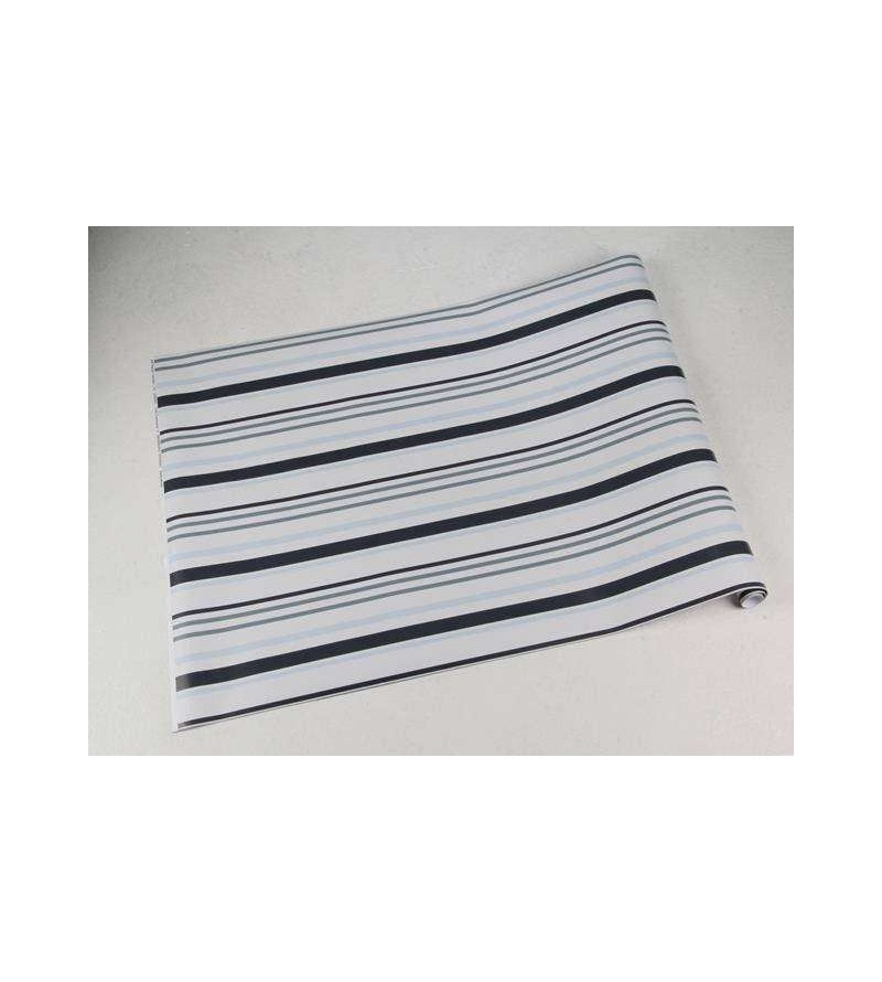 Papel de parede listrado azul, cinza escuro e branco