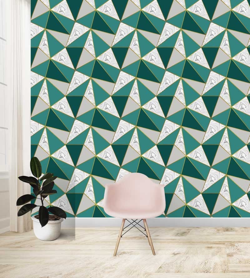 Papel de Parede Diamond em Tons de Cinza e Verde