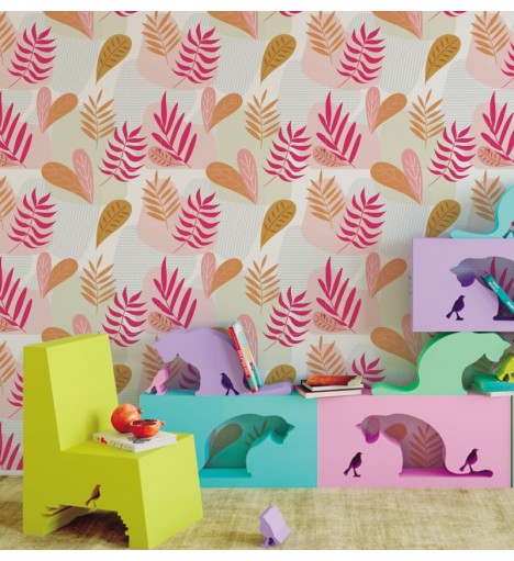 Papel de parede Infantil Folhas Rosas