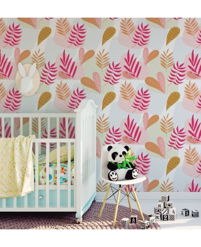 Papel de parede Infantil Folhas Rosas